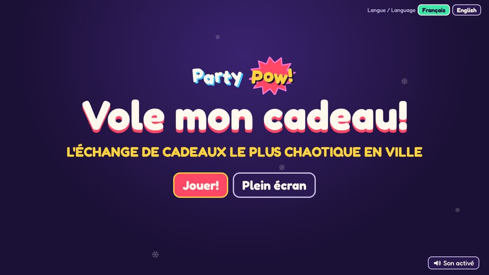 L'écran titre du jeu Vole mon cadeau!